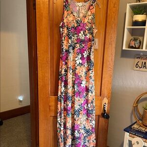 LuLaRoe Floral Maxi Dress - Orange, Pink, Black